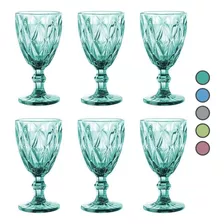 Juego 6 Copas De Vino Agua Vidrio Cristal Color Grande 340ml Color Azul Tiffany