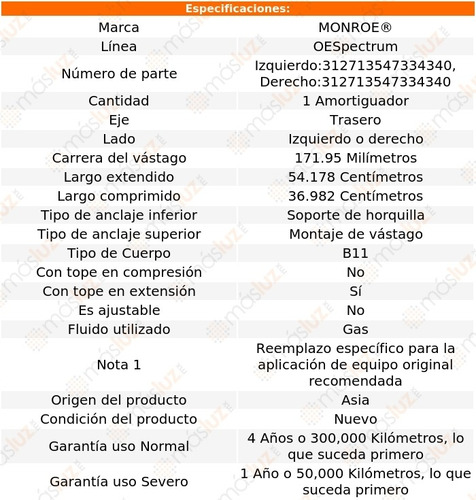 (1) Amortiguador Tra Oespectrum Gas Der O Izq Optima 11/16 Foto 2