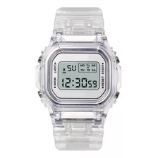 Reloj Digital Luz Led Correa Silicona Transparente Blanco