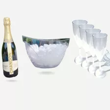 Kit Balde De Gelo Champanheira + 4 Taças Comemoração Eventos