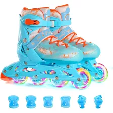 Patines Rosa Linea Ajustables Con Luz Equipo Seguridad Nuevo