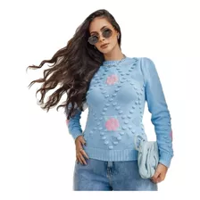 Blusa Tricot Feminina Flores Lançamento Blogueira Trico