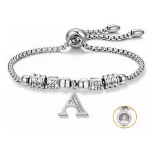 Pulseras Mujer Inicial Letra Pulcera Oro Rosado 18k Color Plata A