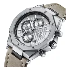 Reloj Naviforce Con Cronógrafo Militar De Piel Auténtica, Co