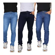  Kit Com 3 Calças Masculina Jeans Escura Com Lycra