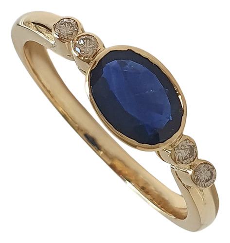 Anel De Ouro 18k 750 Com Diamantes E Safira Azul Natural Amarelo 15
