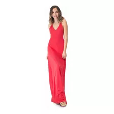 Vestido Largo Paris Rojo Lycra Lazo Maria Paskaro