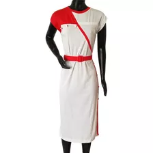 Vestido Vintage Blanco Corte Recto Con Detalles En Rojo