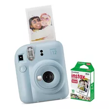 Kit Câmera Instax Mini 12 Com Pack 10 Fotos E Bolsa Azul Cor Cinza