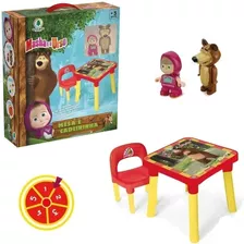 Kit Mesa Cadeirinha Infantil Masha E O Urso Boneco + Roleta 