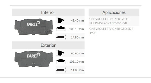 Balata Delantera Chevrolet Tracker Geo 2 Puertas 93-98 Foto 4