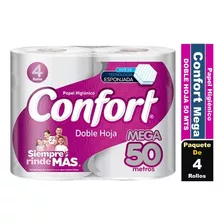 Papel Higiénico Confort Mega 50 Metros Doble Hoja 4 Rollos