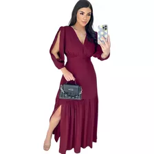 Vestido Manga 3/4 Longo Moda Evangélica Elegante Plus Size