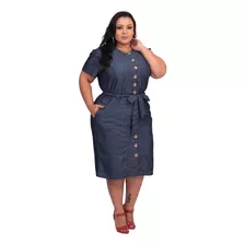 Vestido Feminino Jeans Chemise Plus Size Social Midi