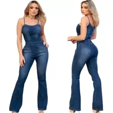 Macacão Lançamento Longo Jeans Modelo Candy Estilo Feminino