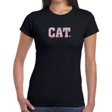 Camiseta Baby Look Preta Estilizado Caterpillar Cat