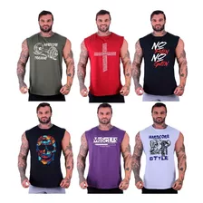 Kit 6 Regatas Machão Longline Masculina Mxd Conceito Fitness