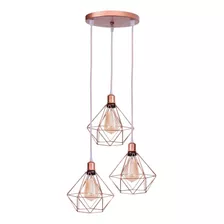 Trio Pendente Base Tripla Aramado Luminária Lustre Diamante