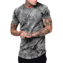 Camiseta Camisa Masculina Long Line Estampada Cinzas Fashion