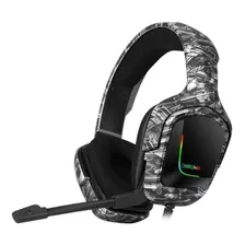 Auriculares Gamer Onikuma K20 Camuflaje Gris Con Luz Rgb Led