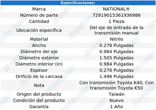 Retn Eje Entrada T/ M P/ Toyota Starlet 81 Al 84 National Foto 3