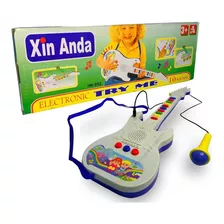 Guitarra Infantil Com Microfone Teclado Musical Com Luz