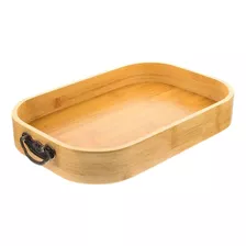 Bandeja Retangular Bambu Pegador Metal Envelhecido 40x28cm