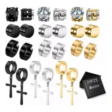 24pzs Piercing Falsos Aretes De Acero Inoxidable Para Hombre