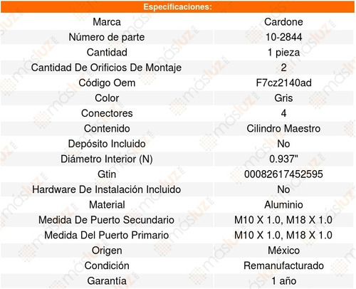 Bomba Frenos Mercury Tracer 1997 Al 1999 Cardone Foto 4