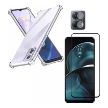 Capa Capinha + Película 3d Vidro +pl Camera Para Moto G14 4g Cor Transparente