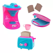 Kit Cozinha Infantil Com Cafeteira Sanduicheira Torradeira 