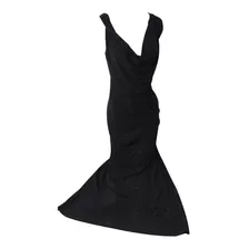 Vestido De Noche Escote Volcado Negro Liso Talle L Elastizad