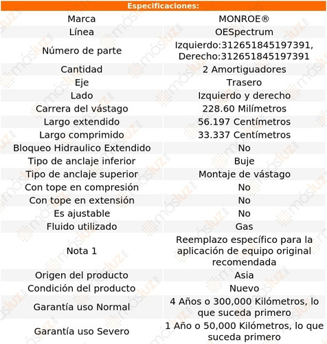 Kit 2 Amortiguadores Tra Gas Oespectrum Lemans Pontiac 88/93 Foto 3