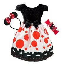 Vestido Festa Infantil Minnie Vermelho Baby Kit 2 Tiaras