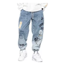 Jeans Vaqueros Holgados Con Estampado De Letras Para Hombre