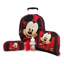 Kit Mochila Escolar Infantil Rodinhas M Mickey F1