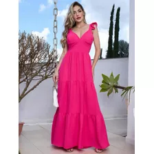 Vestido Feminino Longo Amarração Nas Costas E Bojo