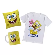 Camiseta Bob Esponja Personalizada Combo Cojin Y Taza 