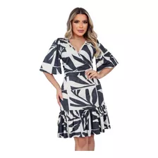 Vestido Transpassado Com Babado Estampas Exclusivas Verão