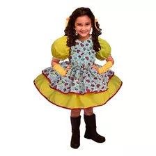 Vestido De Festa Junina Caipira Infantil Branco Preto + Luva