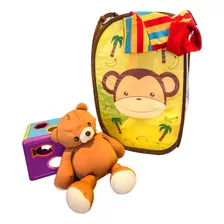 Cesto Organizador Infantil Roupa Multiuso Dobrável Brinquedo Cor Amarelo Macaquinho