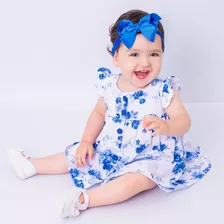 Roupa De Bebe Vestido Menina Infantil Com Tiara 100% Algodão