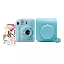 Câmera Instax Mini 12 + Bolsa + Filme Macaron 10 Fotos Azul