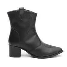 Bota Texana Feminina Western Cano Curto Bordado Bico Fino