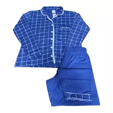 Pijama Americano Botões Fem Calça E Blusa Xadrez Marinho
