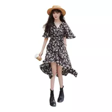 Vestido Floral Con Abertura De Manga Corta De Verano Para