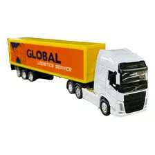 Miniatura Caminhão Volvo Branco Bau Amarelo Welly 1:64