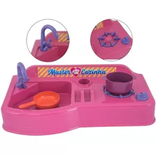 Kit Cozinha Infantil Brinquedo Fogão C/ Pia + Panelas Cor Rosa