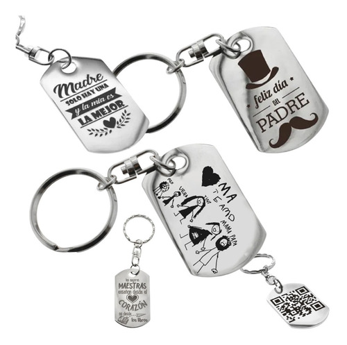 Llaveros Personalizados Metal Dibujo Frase Iniciales Grabado