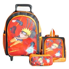 Mochila Rodinhas Naruto Lancheira Estojo